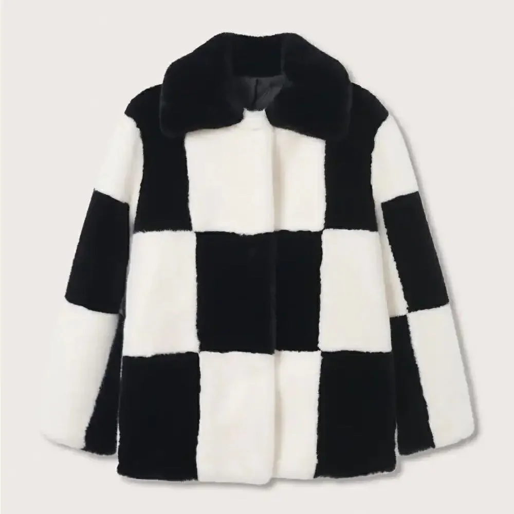 Mango Iconic Checked Fur Coat New - Picture 5 of 7